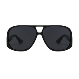 Vintage Oversized Aviator Sunglasses for Women Men Trendy Pilot Shades Classic Square Frame UV400 Lens (black/grey)