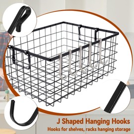 Luomorgo 20 Pcs Stainless Steel J Hooks - Heavy Duty Clip-On Hangers for Wire Shelving, Racks, Organizer for Kitchen, Pantry & Garage (Black)