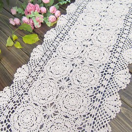 kilofly Handmade Crochet Lace Rectangular Table Runner 15 x 36 Inch, White