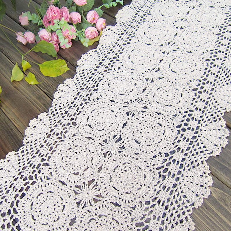 kilofly Handmade Crochet Lace Rectangular Table Runner 15 x 36