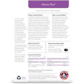 Healthspan Memo Plus – 2 Months’ Supply | Supports Brain Health & Cognitive Function | 350mg Advanced Phospholipid Complex | 179mg Omega 3 Fish Oil | 75µg Iodine | One-a-Day Formula | Friend of the Sea Certified