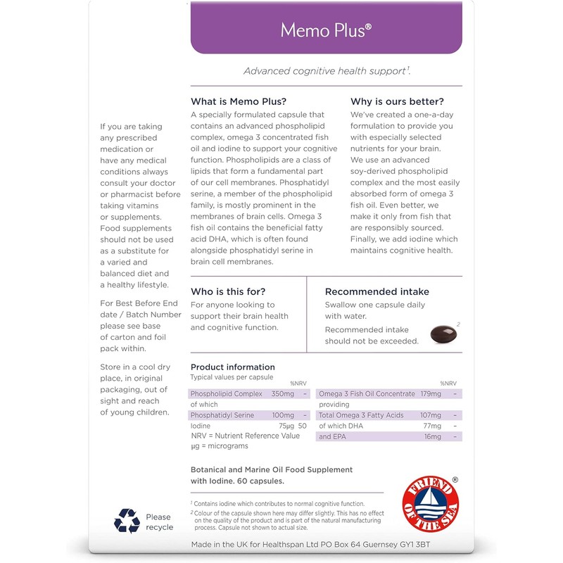 Healthspan Memo Plus – 2 Months’ Supply | Supports Brain