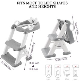 Potty Training Seat,Non Slip Foldable Toilet Training Seat with Soft Cushion, Comfortable HandlesUpgrade Toddler Toilet Seat for Kids Boys Girls,Potty Training Toilet Seat with Step Stool Ladder,