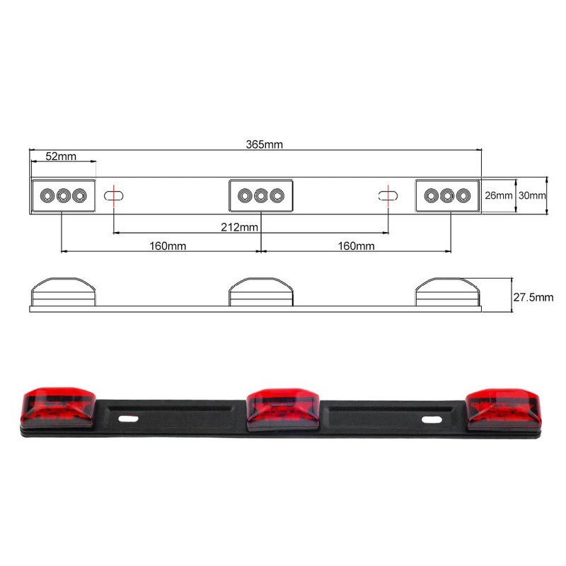 Generic 14'' Red 3Lamp ID LED Light Bar Tailgate Mount