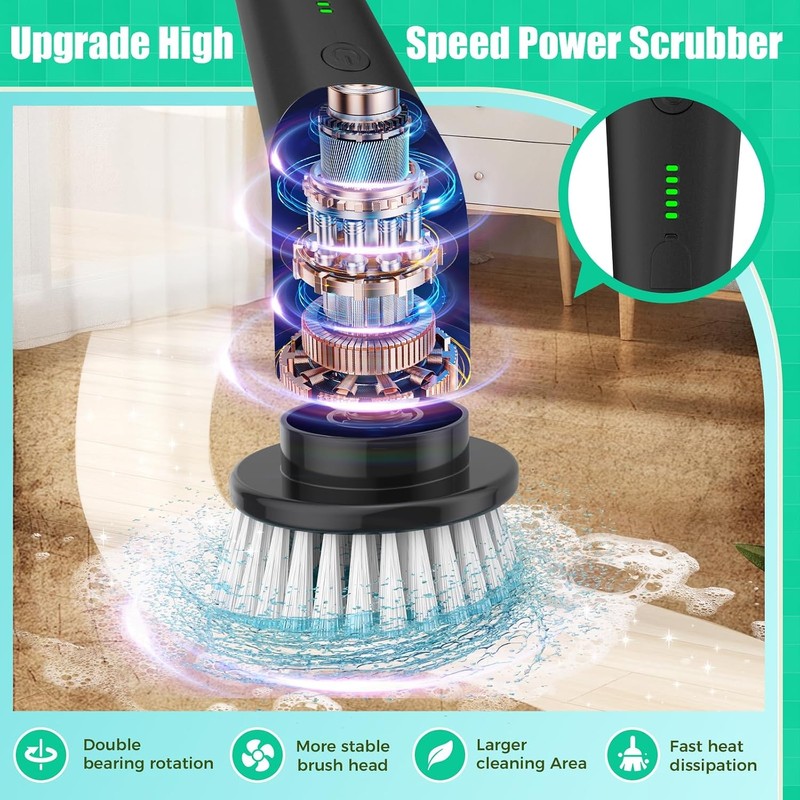 YKYI Electric Spin Scrubber, Cordless Power Scrubber | 8 Replaceable