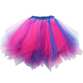 TWINKLEDE Tulle Tutu Skirt 1950s Dance Costume Tutus for Women Adult, Blue & Hot Pink, 66 Short