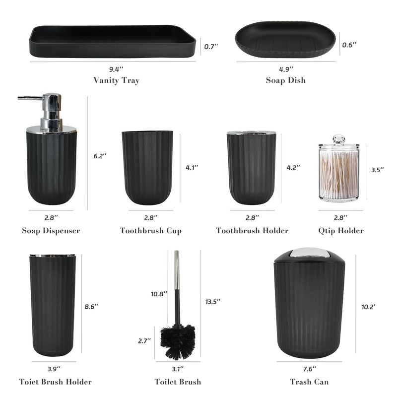 Black Bathroom Accessories Set, 9-Piece Bathroom Accessory Sets Complete with