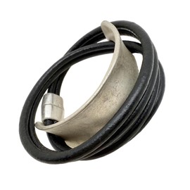 YKKZART Leather Bracelet Black and Antique Silver Bangle Bracelet Twice Wrapped Black Leather Wrap Bracelet for Women Gift