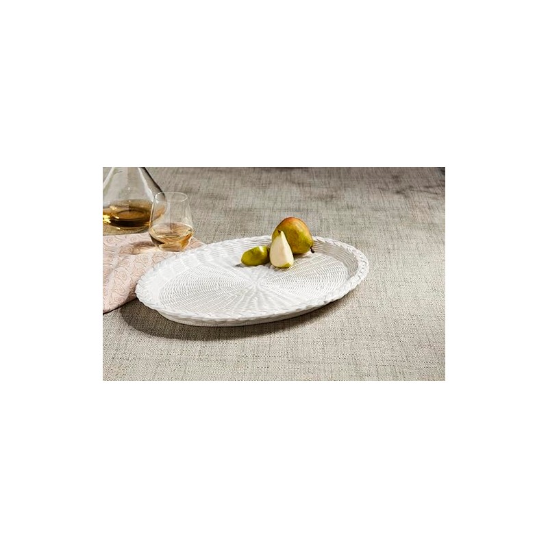 Mud Pie 12 1/2" x 17" Woven Ceramic Platter, White