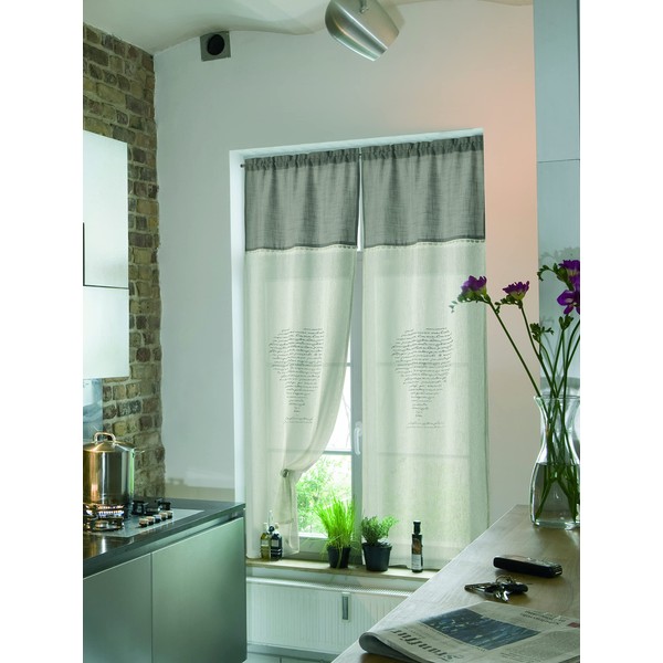 Home Collection TCCUO116/150 Pair of Heart Curtains, Polyester, Natural, 60 x 150 cm, 2 Units