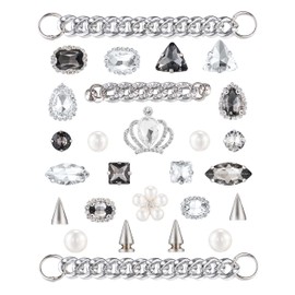 Tsinlan.ayn Bling Shoe Charms With Chains Designer Diamond Pearl Shoe Decoration Pack Jewelry Rhinestone Clog Pins Accessories for Girls Women