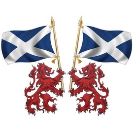 Medium Size Handed Pair Rampant Lion Carrying St Andrews Flag Stickers