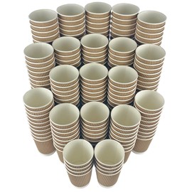 KRUCHI 250 X 12oz Disposable Kraft Ripple Paper Cups for Hot and Cold Drinks, Triple Walled Cups for Coffee, Tea and Other Drinks Hot and Cold Disposable Tableware