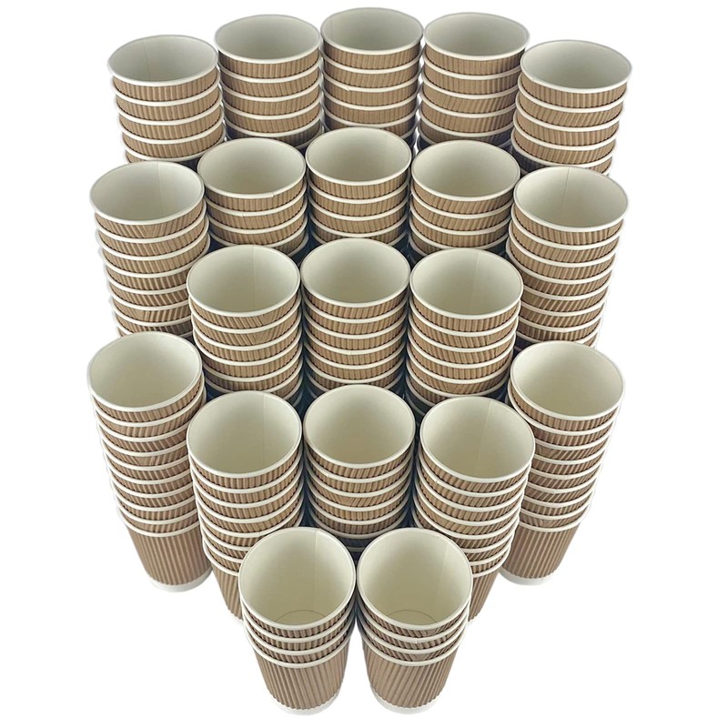 KRUCHI 250 X 12oz Disposable Kraft Ripple Paper Cups for