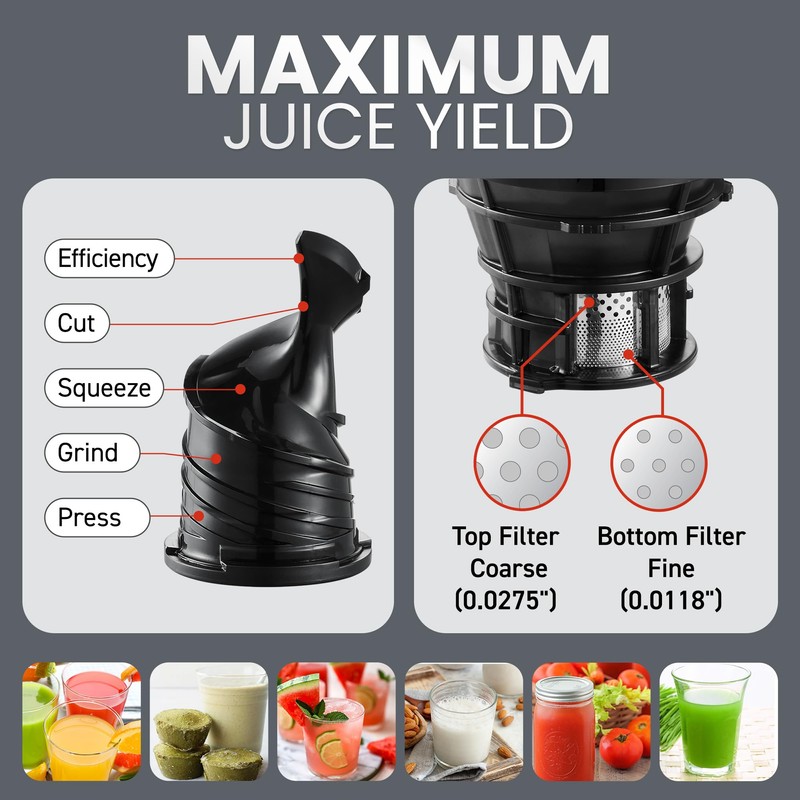 Elite Gourmet EJX320 Big Mouth Whole Fruit 5.2” Self-Feeding Chute,