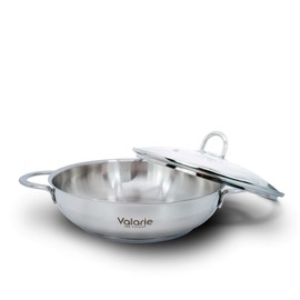 Valarie Korean Tri-Ply Aluminum Stainless Steel Cookware 24 CM Diameter Wokpot with Glass Lid, Multipurpose Use for Home Kitchen or Restaurant, Induction Cooker Compatible