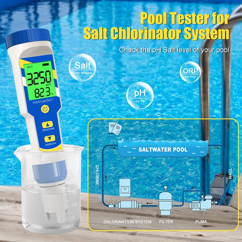 Yewhick Pool Salt Tester pH Meter, Digital 7 in 1