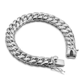 Fine Jewelry Men's 925 Sterling Silver Bracelet Classic 10 MM 7 "8" 9 "10" Cuban Chain Hip Hop Style Accessories Safety Buckle (8.5)