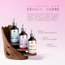 Kit Serum facial Acido Hialurónico, Vitamina C y Células Madre anti edad Paquete completo de serum para el cuidado de la piel, hidratación y rejuvenecimiento (Kit AH + Celulas madre + Vit C)