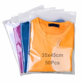 QISF 50 Pcs Reusable Ziplock Bags for Clothes,35x45cm Large Plastic Hospital Bags,Clear Seal Bag Waterproof Luggage Organiser for Clothes Garment School - Protect From Dust & Moths