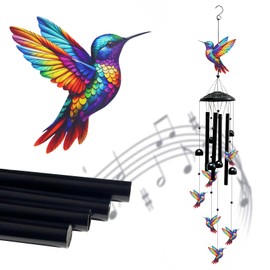 Hummingbird Wind Chimes for Outside, Black Metal Memorial Wind Chime Gift for Mom, Unique, Outdoor Garden Decor with Soothing Tones for Patio Porch Yard (Hummingbird)