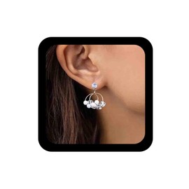 Yheakne Vintage Crystal Pearl Circle Earrings Cz Circle Dangle Earrings Gold Raw Crystal Hoop Earrings Pearl Chandelier Earrings Jewelry for Women Gifts, Pearl