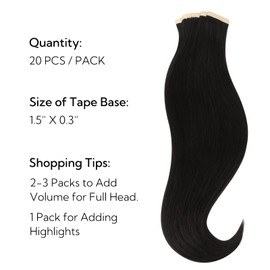 HOTBANANA Tape in Hair Extensions, 20 Inch Tape in Hair Extensions Human Hair 20pcs 50g Jet Black Tape Hair Extensions Straight Remy Human Hair Tape in Extensions