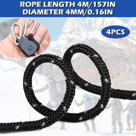 4Stk 4mm Reflektierend Abspannseile Seil mit Seilspanner, 4m Verstellbarer Seil Ratsche mit Haken Zeltschnur Grow Lampe Aufhänger Reflektierende Abspannseile für Sonnensegel Camping Schnur Wäscheleine