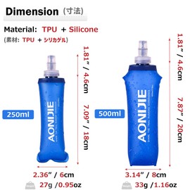 Azarxis Soft Flask Collapsible Water Bottle Running Soft Gel Flask Reservoir Handheld Folding TPU 250 500ml for Hydration Pack Hiking Cycling Climbing (500ml/16.9oz - 2 Pack)