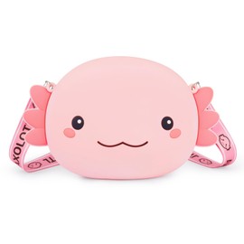 Pink Axolotl Crossbody Bag Adjustable Shoulder Strap, Cute Axolotl Gifts Girls Wallet Coin Purse Large Anime Handbag with Zipper Shoulder Bag Money Bags (Pink)
