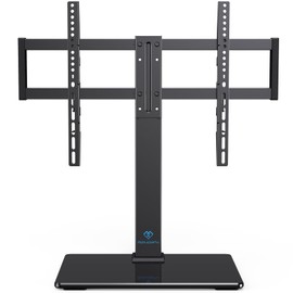 PERLESMITH Universal Swivel TV Stand for 37-77 inch TVs, Table Top TV Stand Base up to 99 lbs, 4 Height Adjustable Universal TV Legs with Tempered Glass Base, Max VESA 600x400mm, PSTVS02-N1