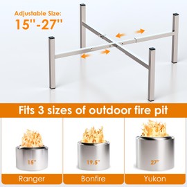 15-27 inch Fire Pit Stand, Stainless Steel Retractable Adjustable Base, Firepit Stand for Solo Stove Bonfire Ranger Yukon, Sturdy, Easy to Install, Accessories for Solo Stove
