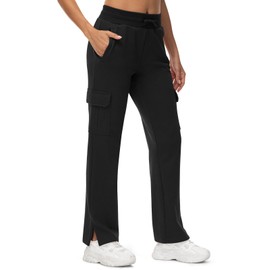 TBMPOY Women's Cargo Sweatpants Straight Leg High Waisted Wide Leg Athletic Pants Zipper Pockets Bottom Trendy Black XL