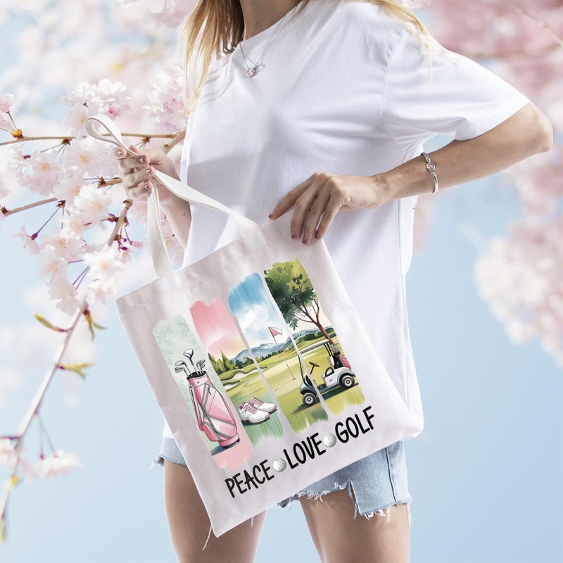 TSOTMO Golf Gift Golfing Shopping Bag Peace Love Golf Canvas