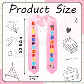 2024 Kids Kindergarten Graduation Sash Graduation Printed Stole Unisex Preschool Kindergarten Graduation Colorful Words Stole Pink Double Sided Graduation Satin Sash for Kids Graduation Decoration