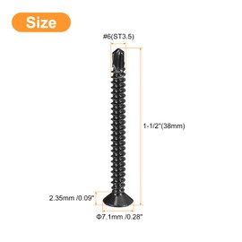 uxcell #6 x 1-1/2" Sheet Metal Screws, 100pcs Black Oxide 410 Stainless Steel Flat Head Phillips Drive Self Drilling Screws