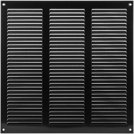 Vent Systems 300 x 300 mm Ventilation Grille - Cover Black - Metal Air Return Grille with Fly Screen - Ventilation Grille for Wall & Ceiling - Indoor & Outdoor - Galvanised Steel Exhaust Grille