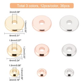 BENECREAT 108Pcs 9 Styles Brass Disc Spacer Beads, 3 Size Gold Silver Rose Gold Flat Jewelry Metal Spacers for Bracelet Necklace Jewelry Crafts Making