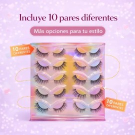 10 Pares Pestañas Postizas Reutilizables Diferentes Diseños
