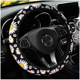Daisy Flower Steering Wheel Cover Women Car Steering Wheel Covers Protector Universal 15 Inch (Daisy Flower)