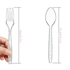 200 Plastic Cutlery, 100 Pieces of Each Plastic Forks and Plastic Spoons, Reusable Plastic Cutlery Transparent and Robust Cutlery Sets for Wedding, Party Supplies, Catering(Transparent)