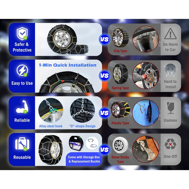 Snow-Chains Auto Fixing 1 Min Quick Fit Easy Installation Tire-Chains,