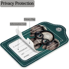 Funny PU Leather Luggage Tags 2-Pack with Headphones Cute Little Elephant Cute Pattern Suitable for Suitcase Stainless Steel Loop and Address Card Essential for Cruise and Airport Travel