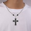 Turquoise Cross Necklace Silver Tone Natural Gemstone Necklace Black Pine