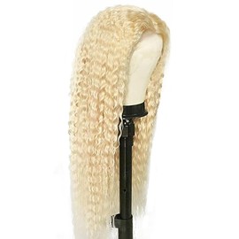 Tuheerst Curly Wave Human Hair Wig Real Hair Wig Women's Blonde #613 4x4 Lace Brazilian Real Hair Glueless Wear and Go Pre Bleached Knots with Baby Hair for Woman 22 Inches