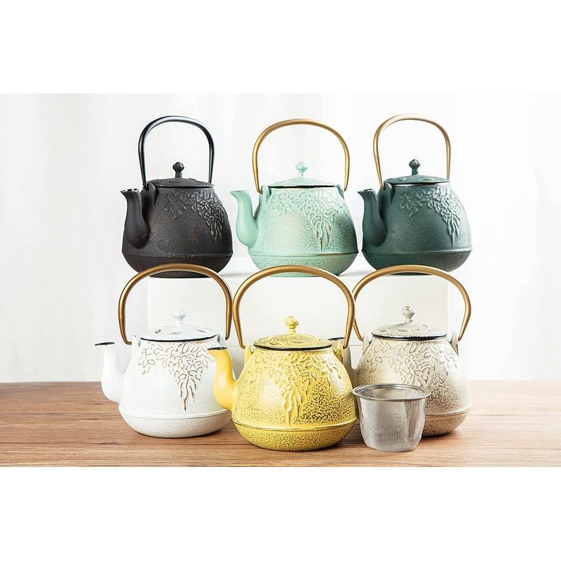 TOPTIER Japanese Cast Iron Tea Kettle with Infuser, Leaf Design