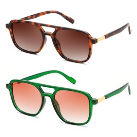 FEISEDY Polarized Pilot Sunglasses for Women Men, Trendy Rectangle Womens Mens Sun Glasses, Brown Tortoise & Green, 47mm