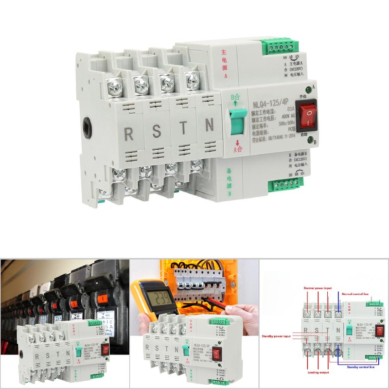 AC 400V 4P 63/80/100A Dual Power Automatic Transfer Toggle Switch(80A)