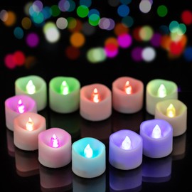 Windshell Color Changing Tealight Candles (White Base), 6H Timer (No Remote), Battery Operated Flameless LED Tea Lights, Pack of 12