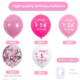 10 Pcs Pink 5th Birthday Balloons 12" Latex Pink and White Balloons Metallic Pink Confetti Balloons 5th Anniversary Party for Women Girl Baby Shower Birthday Wedding Party Decorations